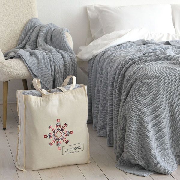Покривало 170x240 LA MODNO Corn Sky Gray (50% бавовна, 50% акрил) сіро-небесне 200242 фото