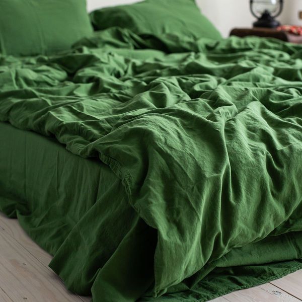 Комплект постільної білизни 160x220 LA MODNO STONEWASHED GRASS GREEN зелений 200309 фото