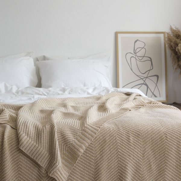 Покривало 220x240 LA MODNO WoolCotton Balance Champagne Beige (50% вовна, 50% бавовна) бежеве 200428 фото