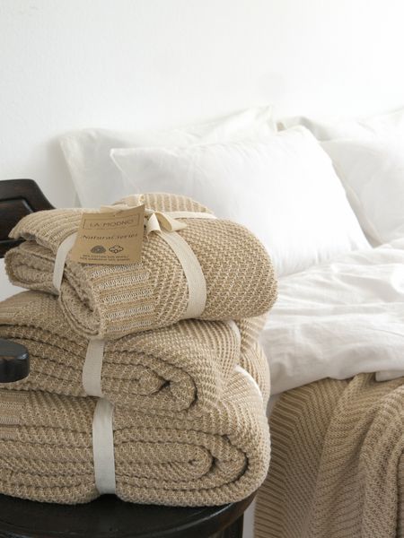 Покривало 150x200 LA MODNO WoolCotton Balance Champagne Beige (50% вовна, 50% бавовна) бежеве 200429 фото