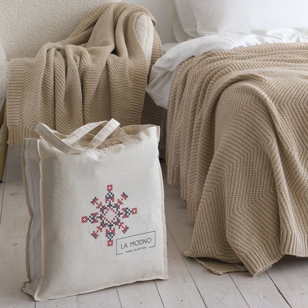 Покривало 150x200 LA MODNO WoolCotton Balance Champagne Beige (50% вовна, 50% бавовна) бежеве 200429 фото