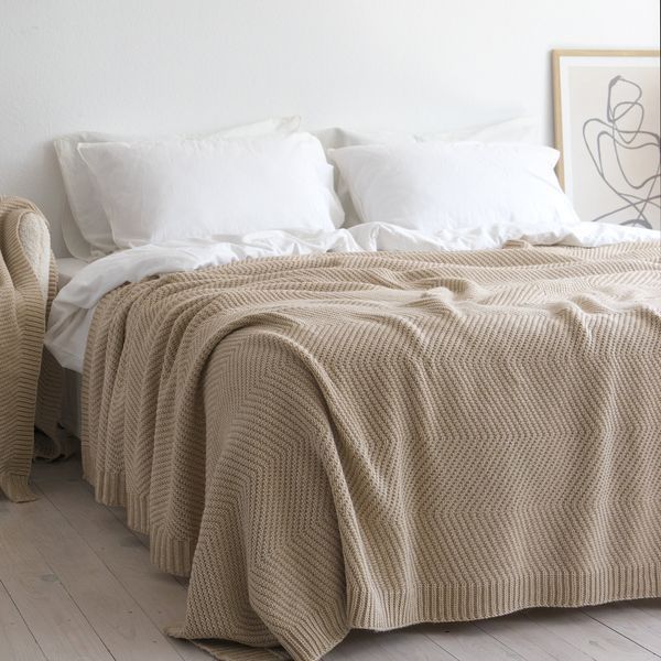 Покривало 150x200 LA MODNO WoolCotton Balance Champagne Beige (50% вовна, 50% бавовна) бежеве 200429 фото