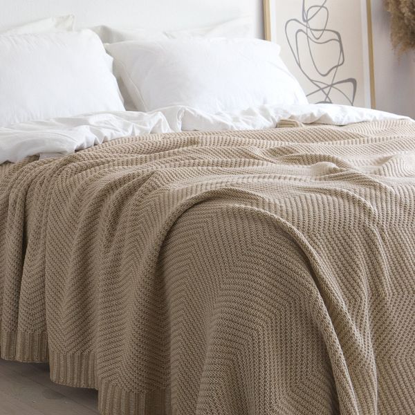 Покривало 120x170 LA MODNO WoolCotton Balance Champagne Beige (50% вовна, 50% бавовна) бежеве 200430 фото