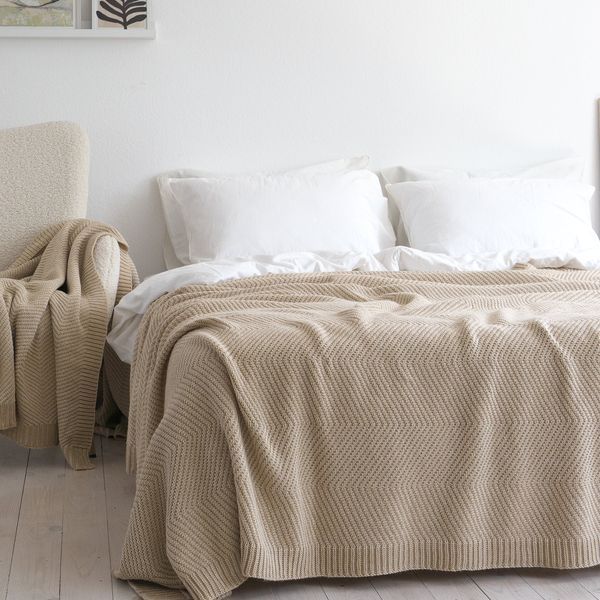 Покривало 120x170 LA MODNO WoolCotton Balance Champagne Beige (50% вовна, 50% бавовна) бежеве 200430 фото