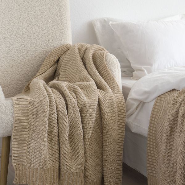 Покривало 120x170 LA MODNO WoolCotton Balance Champagne Beige (50% вовна, 50% бавовна) бежеве 200430 фото
