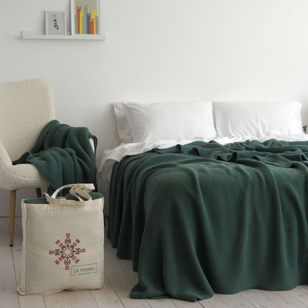 Покривало 220x240 LA MODNO Corn Duck Green (50% бавовна, 50% акрил) зелене 200414 фото