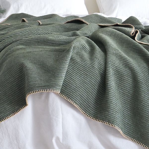 Покривало 200x220 LA MODNO GRAIN GREEN (50% бавовна, 30% акрил, 20% поліестер) зелене 200288 фото