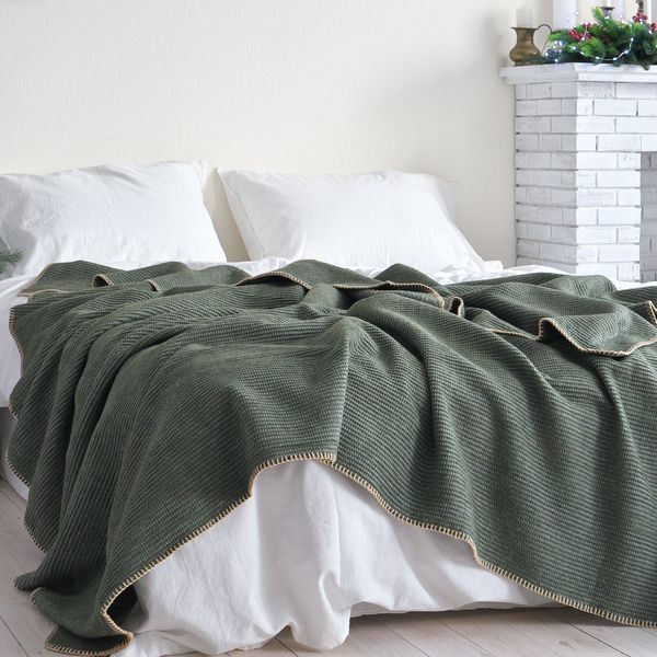 Покривало 200x220 LA MODNO GRAIN GREEN (50% бавовна, 30% акрил, 20% поліестер) зелене 200288 фото