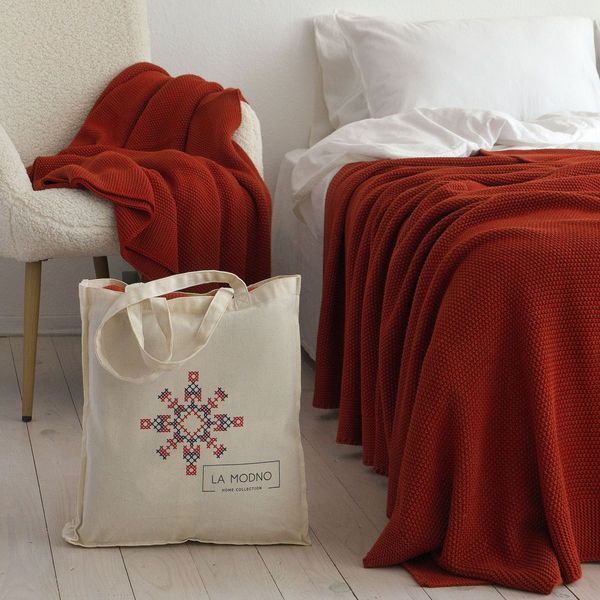 Покривало 220x240 LA MODNO Corn Terra Cotta (50% бавовна, 50% акрил) теракотове 200418 фото