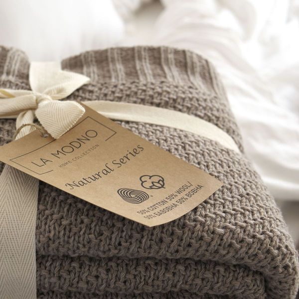 Покривало 220x240 LA MODNO WoolCotton Balance Mink (50% вовна, 50% бавовна) коричневе 200421 фото