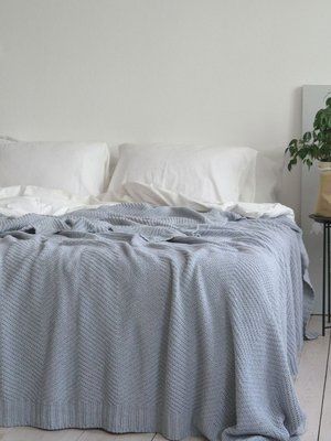 Покривало 150x200 LA MODNO WoolCotton Balance Sky Gray (50% вовна, 50% бавовна) сіро-небесне 200423 фото