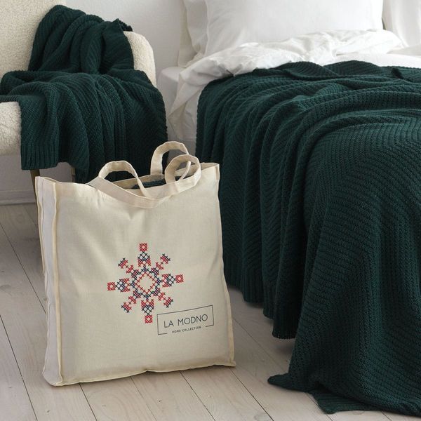 Покривало 220x240 LA MODNO WoolCotton Balance Emerald (50% вовна, 50% бавовна) темно-зелене 200427 фото
