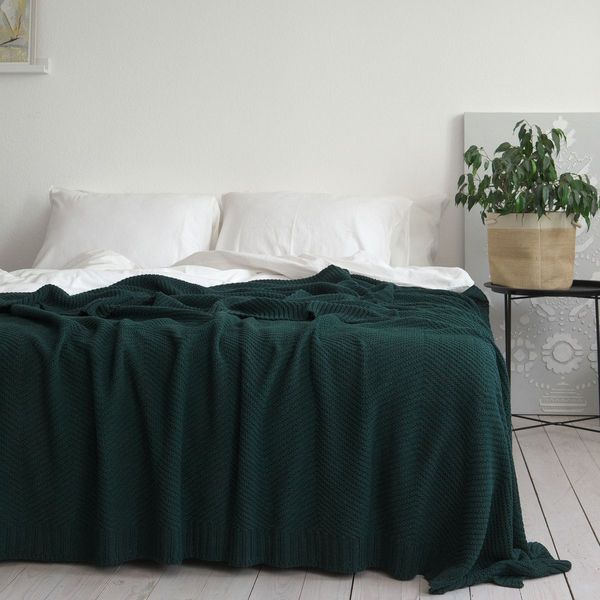 Покривало 220x240 LA MODNO WoolCotton Balance Emerald (50% вовна, 50% бавовна) темно-зелене 200427 фото