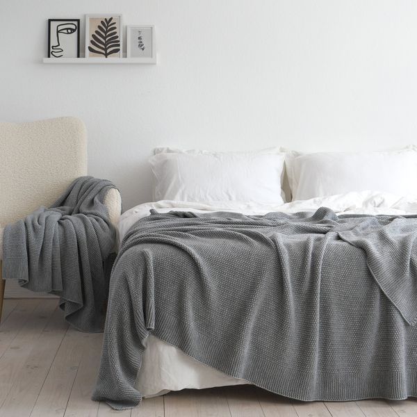 Покривало 170x240 LA MODNO Corn Gray (50% бавовна, 50% акрил) сіре 200347 фото